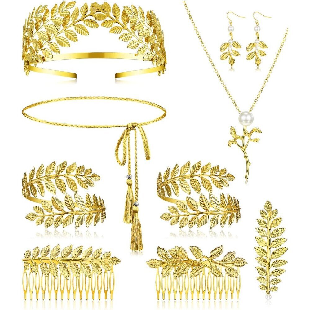 Greek Goddess Costume Accessories Set Jewelry Crown Belts for Women Bridal